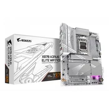 GIGABYTE X870 AORUS ELITE WIFI7 ICE emaplaat – toetab AMD Ryzen 9000 protsessoreid, 16+2+2 faasi digitaalne VRM, kuni 8200MHz DDR5 (OC), 3xPCIe 5.0 + 1xPCIe 4.0, Wi-Fi 7, 2.5GbE LAN, USB 4