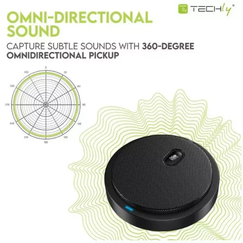 Konverentsimikrofon TECHLY 362725, USB Type-A juhtmega, ringsuunaline, 3 m ulatus, 100–16000 Hz, 680 Ω, metallkorpus, 2 m kaabel