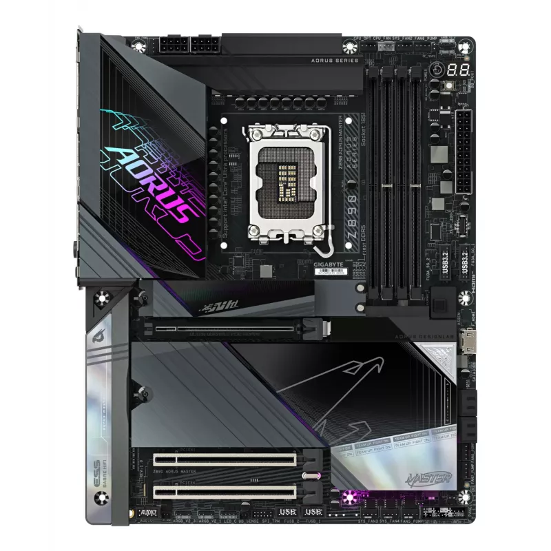 GIGABYTE Z890 AORUS MASTER emaplaat - Toetab Intel Core Ultra (Series 2) protsessoreid, 18+1+2 faasi VRM, kuni 9500MHz DDR5 (OC), 2xPCIe 5.0 + 3xPCIe 4.0, Wi-Fi 7, 10GbE LAN, Thunderbolt 4