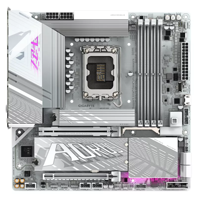GIGABYTE Z890M AORUS ELITE WIFI7 ICE emaplaat – toetab Intel Core Ultra (Series 2) protsessoreid, 12+1+2 faasi VRM, kuni 8800 MHz DDR5 (OC), 1x PCIe 5.0 + 2x PCIe 4.0, Wi-Fi 7, 2.5GbE LAN, USB 4