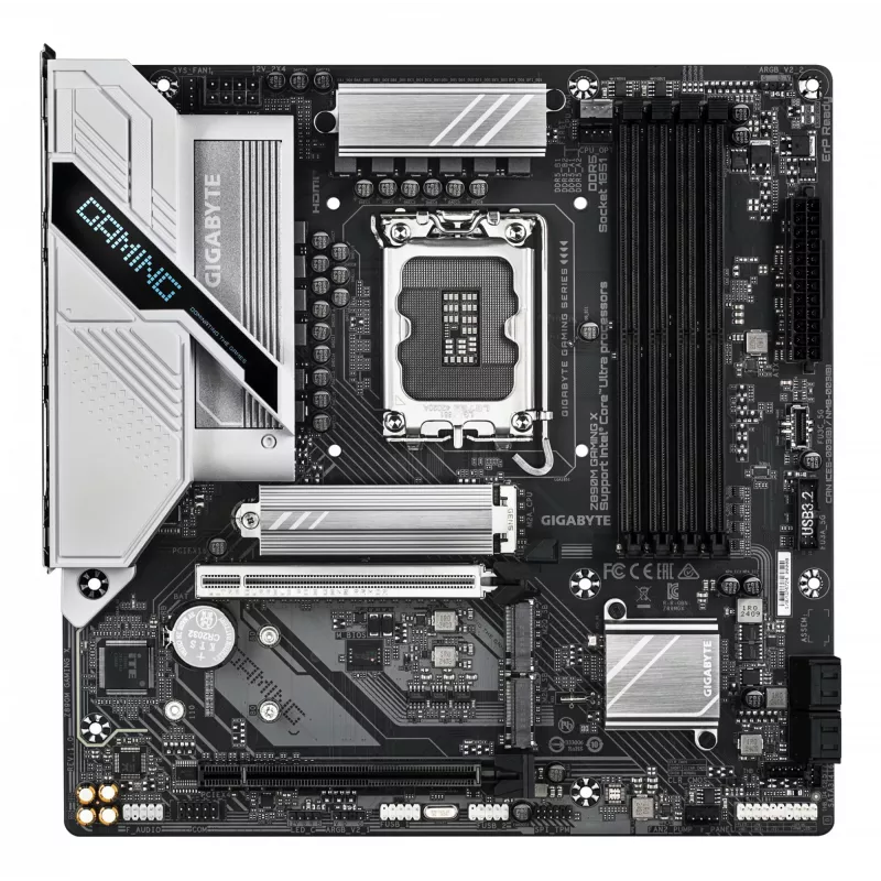 GIGABYTE Z890M GAMING X emaplaat - toetab Intel Core Ultra (Series 2) protsessoreid, 8+1+2 faasiline VRM, kuni 8800MHz DDR5 (OC), 1xPCIe 5.0 + 2xPCIe 4.0, 2.5GbE LAN, USB 3.2 Gen 1