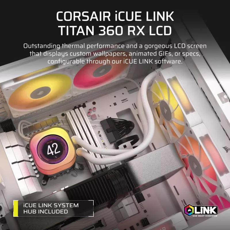 Kõik-ühes vedelikjahutus Corsair iCUE LINK TITAN 240 RX LCD 12 cm Valge