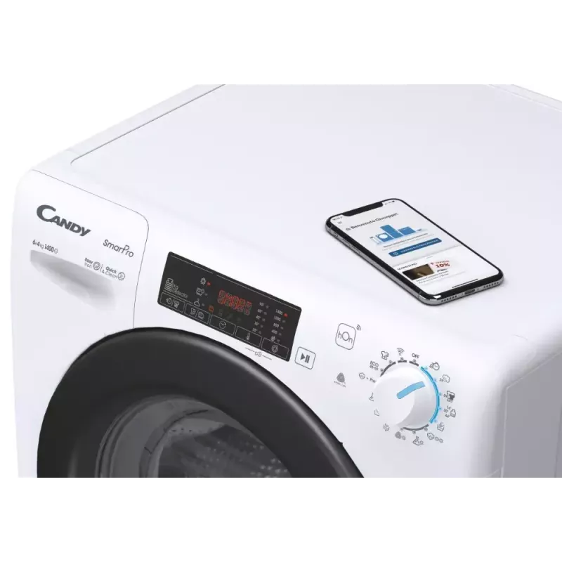 Pesumasin-kuivati Candy Smart Pro CSHW4645TWB3/1-S, vabalt seisev eestlaetav, 4 kg, 1400 p/min, tsentrifuugimise tõhususklass B, valge