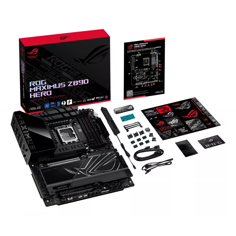Emaplaat ASUS ROG MAXIMUS Z890 HERO — Intel Z890, LGA 1851, ATX, DDR5, 4 DIMM, 6x M.2, Wi‑Fi 7, 2.5Gb LAN