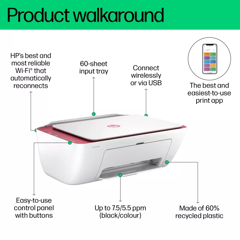 HP DeskJet 2823e traadita mitmeotstarbeline värviprinter, koopiamasin, skanner