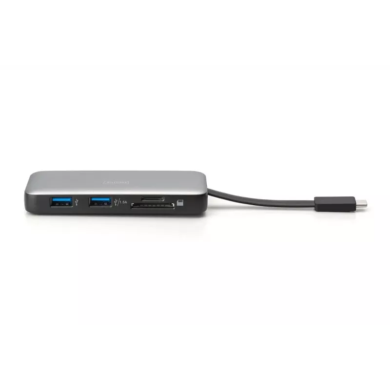 DIGITUS USB-C reisidokk, 7 porti - HDMI / 2x USB-A 3.2 Gen 1 / GbE / SD / MicroSD - 100W USB-C toiteedastus