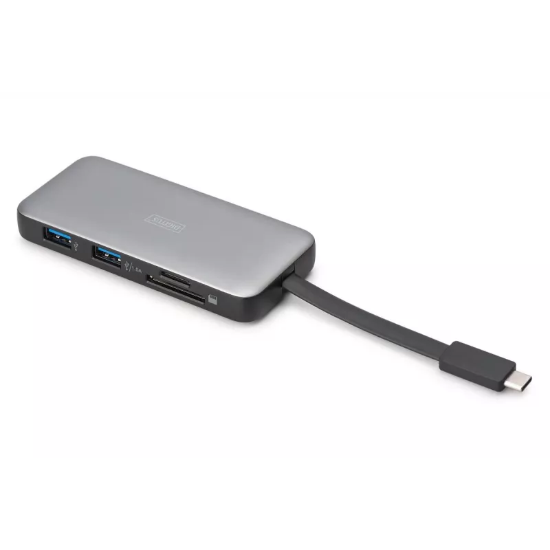 DIGITUS USB-C reisidokk, 7 porti - HDMI / 2x USB-A 3.2 Gen 1 / GbE / SD / MicroSD - 100W USB-C toiteedastus