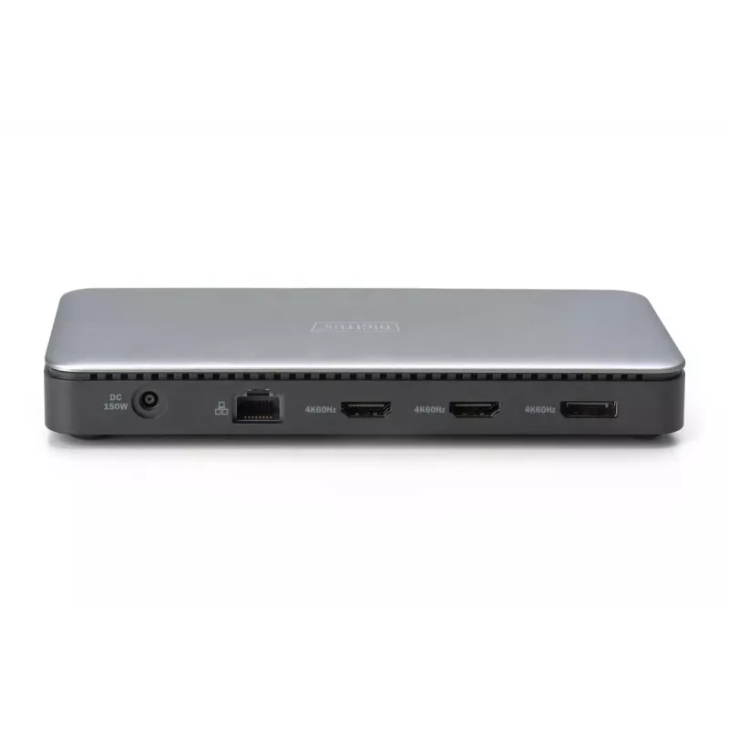 DIGITUS USB-C dokkimisjaam, 11-pordine - 2x HDMI / DP / 2x USB-A 3.2 Gen 2 / USB-C 3.2 Gen 2 / GbE / SD / MicroSD / alalisvoolupistik - 150 vatti max / 3,5 mm