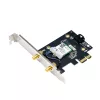 Sisemine WLAN Bluetooth adapter ASUS PCE-BE6500 — PCIe, kolmeribaline Wi‑Fi 6E/7 (2,4/5/6 GHz), Bluetooth 5.4, 2882 Mbps, väline antenn, must