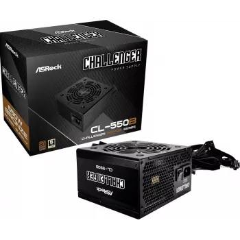 Toiteplokk ASRock CL-550B Challenger 550W ATX, 20+4 kontakti, 80 PLUS Bronze, 120 mm ventilaator, must