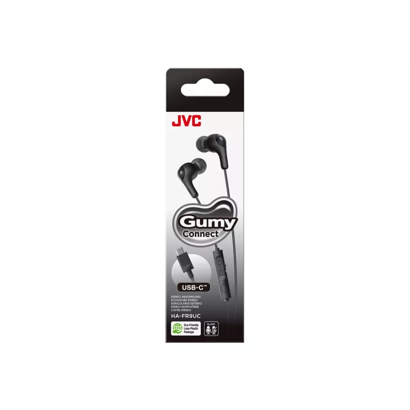 Juhtmega kõrvasisesed kõrvaklapid JVC HA-FR9UC USB-C-ga, 9,2 mm draiverid, 5–22000 Hz, inline-mikrofon ja juhtimine, 1,2 m kaabel, must