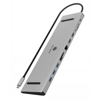ICY BOX 11-in-1 via USB USB-C, juhtmega, USB 3.2 Gen 1 (3.1 Gen 1) USB-C, 100 W, 3,5 mm, 10,100,1000 Mbit/s, antratsiit, must