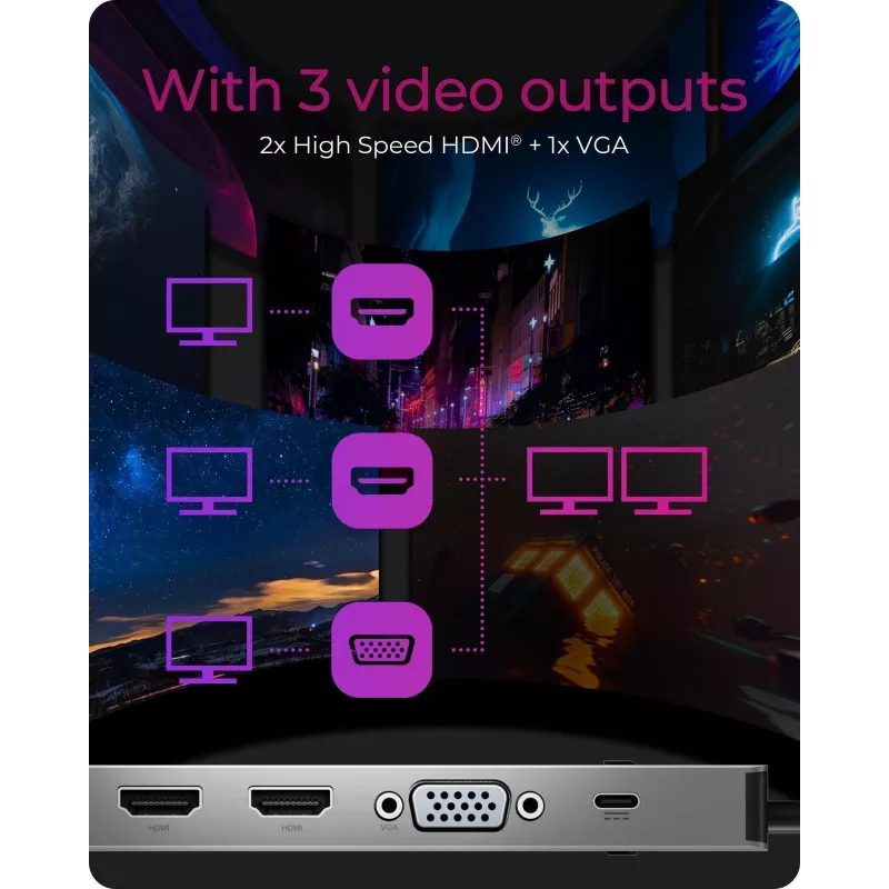 ICY BOX 11-in-1 via USB USB-C, juhtmega, USB 3.2 Gen 1 (3.1 Gen 1) USB-C, 100 W, 3,5 mm, 10,100,1000 Mbit/s, antratsiit, must