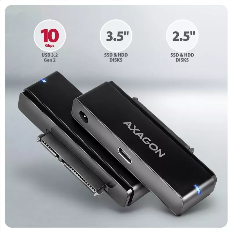 Axagon ADSA-FPX USB-C 10Gbps FAST PORT X adapter 2.5-tollistele/3.5-tollistele SSD/HDD-dele