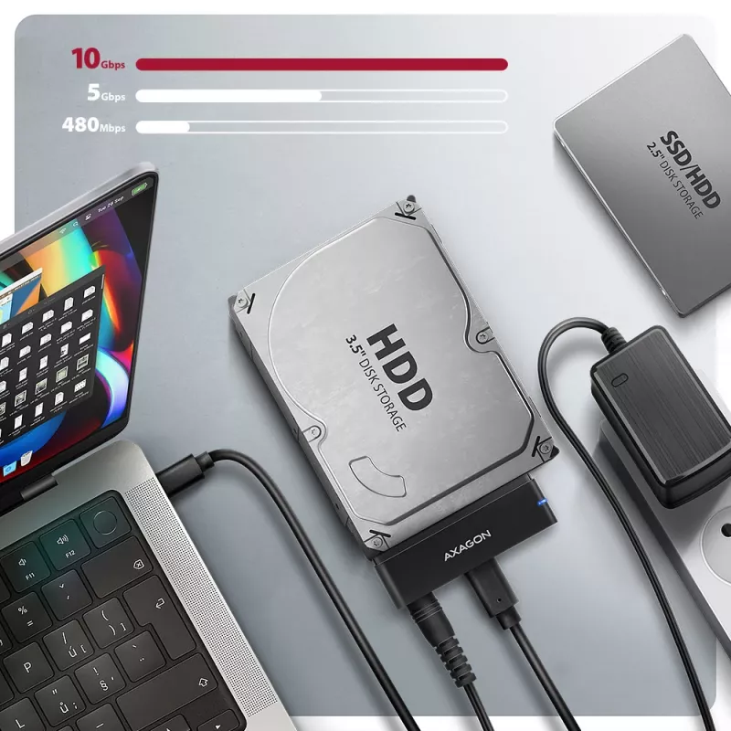 Axagon ADSA-FPX USB-C 10Gbps FAST PORT X adapter 2.5-tollistele/3.5-tollistele SSD/HDD-dele