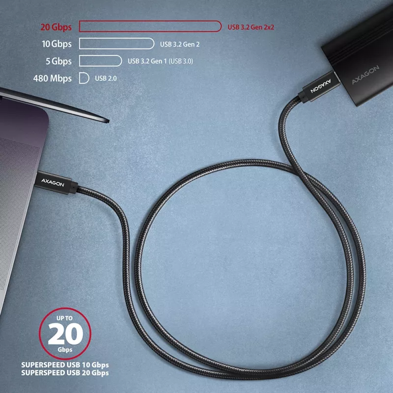 Axagon BUCM32-CM05AB SPEED+ USB-C <> USB 20Gbps/100W kaabel 0,5 m