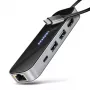 Axagon HMC-6GLN USB 5Gbps jaotur, 2x USB-A, USB-C, HDMI 4k/60Hz, RJ-45, PD 100W, USB-C kaabel