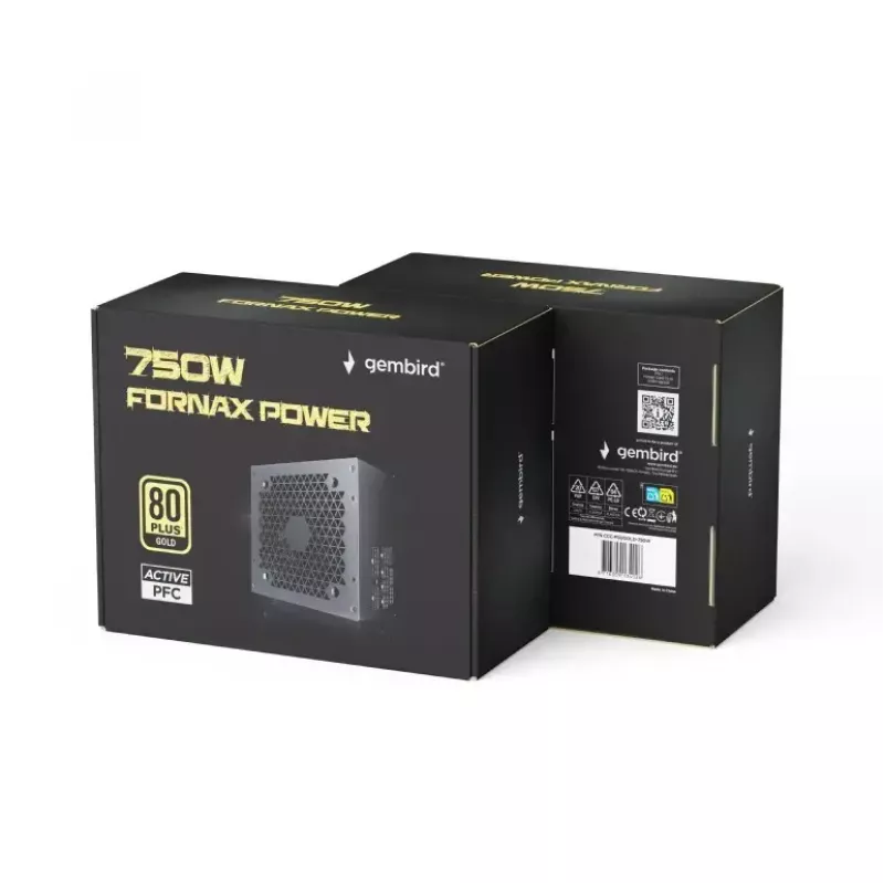 Toiteplokk GEMBIRD Fornax Power 750W ATX 80 PLUS Gold modulaarne 12 cm ventilaator EPS 4+4pin PCIe 6+2pin SATA pistikud