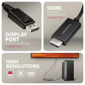 Axagon RVD-HI20C2 DisplayPort -> HDMI 2.0b kaabel 1,8m, 4K/60Hz