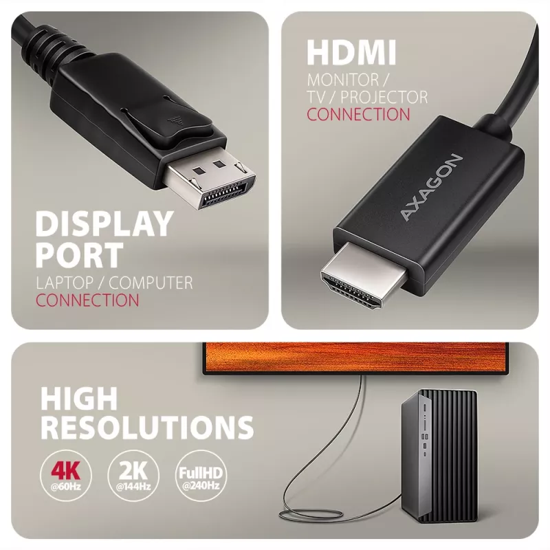 Axagon RVD-HI20C2 DisplayPort -> HDMI 2.0b kaabel 1,8m, 4K/60Hz