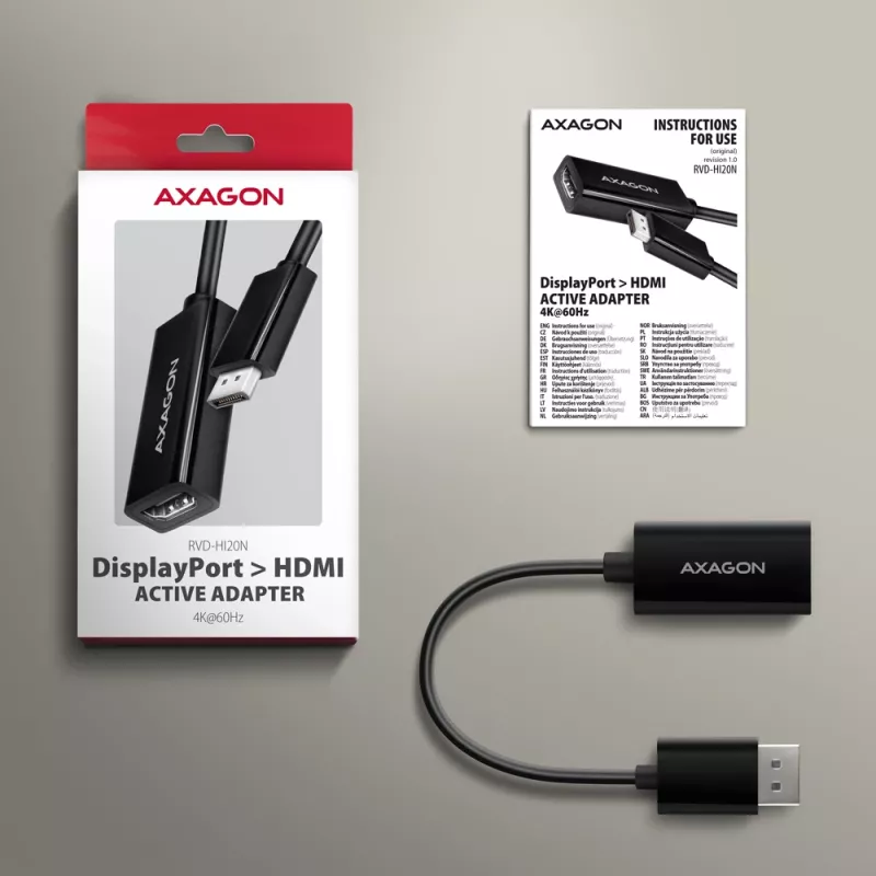 Axagon RVD-HI20N DisplayPort -> HDMI 2.0b adapter, 4K/60Hz