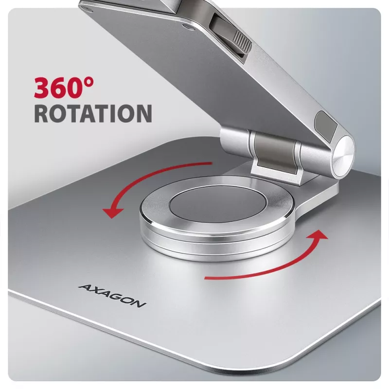 Axagon STND-LR alumiiniumist alus 360° pöörlemisega sülearvutitele 10 inch–17,3 inch. Reguleeritav kõrgus ja nurk.