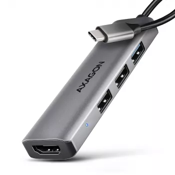 Axagon HMC-H3A USB 5Gbps jaotur, 3x USB-A, HDMI 4k/30Hz, 15 cm USB-C kaabel