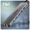Axagon HMC-7HX2 USB 5Gbps jaotur, 2x USB-A, USB-C, 2x HDMI 4k/60Hz, RJ-45, PD 100W