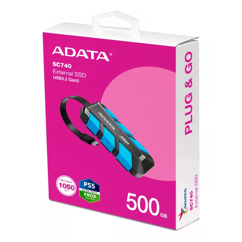 ADATA SC740 500 GB USB USB-C 3.2 Gen 2 (3.1 Gen 2) Must, Blue