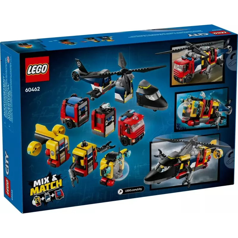 Konstruktor LEGO City kombinatsioonikomplekt 60462 — helikopter ja tuletõrjeauto, 874 tükki, 3 minifiguuri, vanus 7+