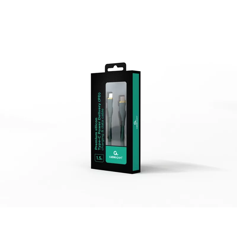GEMBIRD USB USB-C Power Delivery (PD) 60W laadimis- ja andmeside silikoonkaabel, 1,5 m, keskööroheline