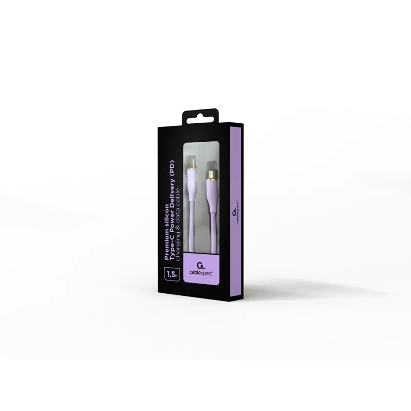 GEMBIRD USB USB-C toiteedastus (PD) 60W laadimis- ja andmeedastuskaabel, silikoonist, 1,5 m, violetne