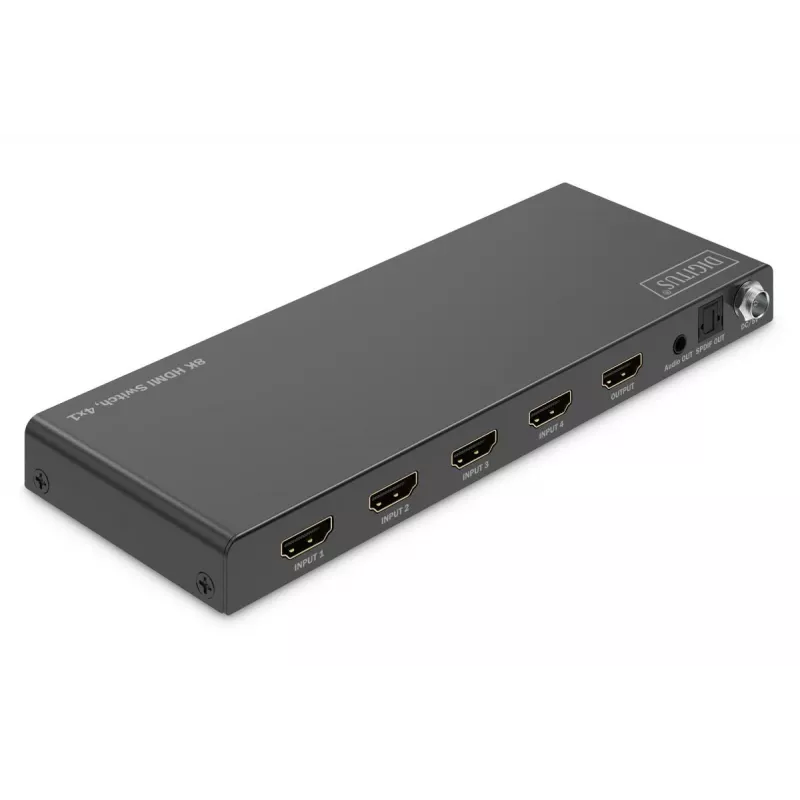DIGITUS 4x1 HDMI lüliti - 8K/60Hz (4:4:4), Toslink, stereo, EDID-juhtimine