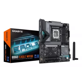 GIGABYTE B860 EAGLE WIFI6E emaplaat – Inteli Core Ultra seeria protsessoritele, 12+1+2+1 faasi VRM, kuni 9066 MHz DDR5, 1xPCIe 5.0 + 2xPCIe 4.0 M.2, 2.5GbE LAN, WIFI 6E, USB 3.2 Gen 2x2