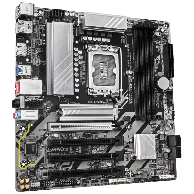 GIGABYTE B860M DS3H WIFI6E emaplaat – Inteli Core Ultra seeria protsessoritele, 5+1+2+1 faasi VRM, kuni 9066 MHz DDR5, 1xPCIe 5.0 + 1xPCIe 4.0 M.2, 2.5GbE LAN, WIFI 6E, USB 3.2 Gen 2