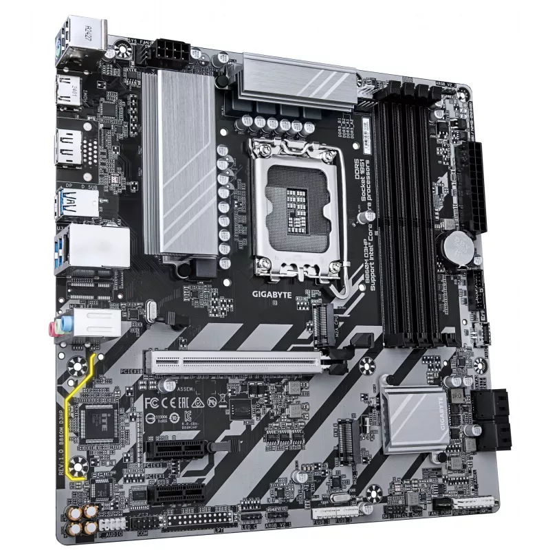 GIGABYTE B860M D3HP emaplaat – Intel Core Ultra seeria protsessoritele, 4+1+2+1 faasi VRM, kuni 9066 MHz DDR5, 2xPCIe 4.0 M.2, GbE LAN, USB 3.2 Gen 1
