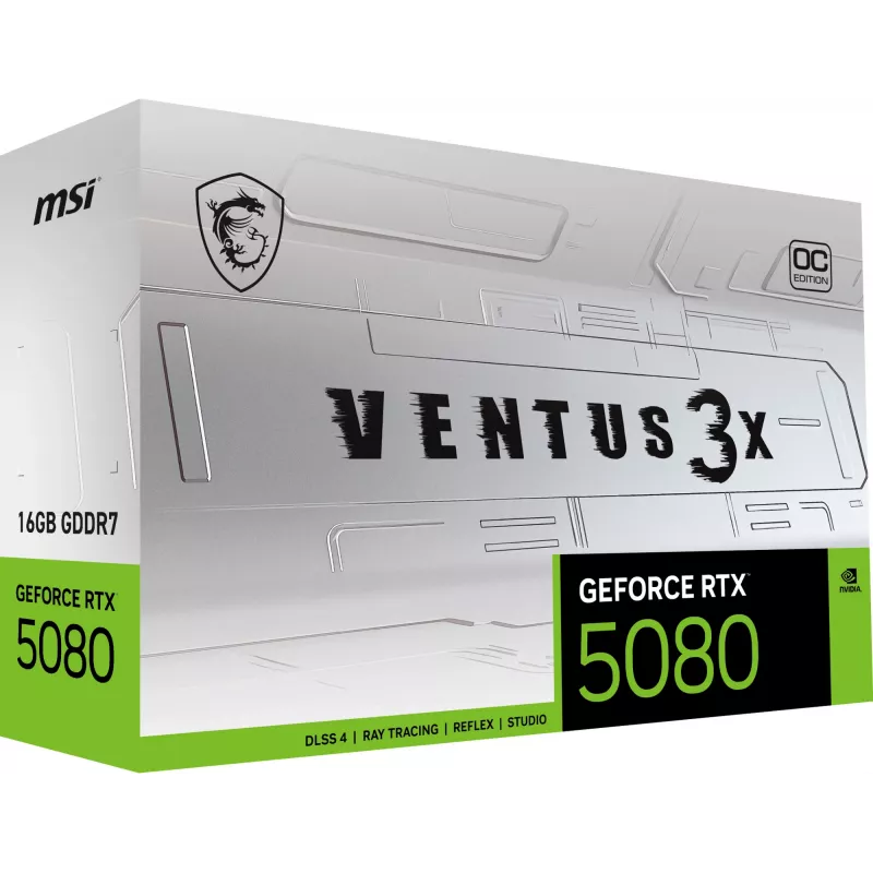 Graafikakaart MSI GeForce RTX 5080 16GB GDDR7, PCIe 5.0, 256-bit, 303 mm, 360W, 3xDP 1xHDMI, valge