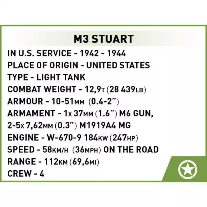 Ehitusklotside komplekt Cobi Blocks M3 Stuart, 511 tk, ühildub teiste kaubamärkidega