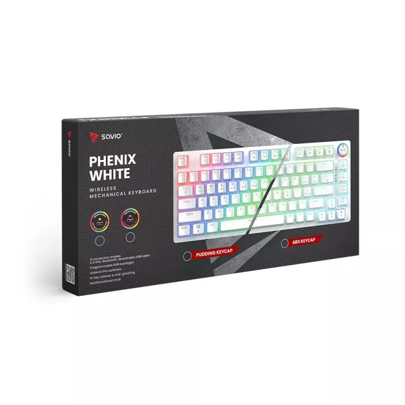Mänguklaviatuur Savio Phenix Valge GAT kollane USB Bluetooth QWERTY