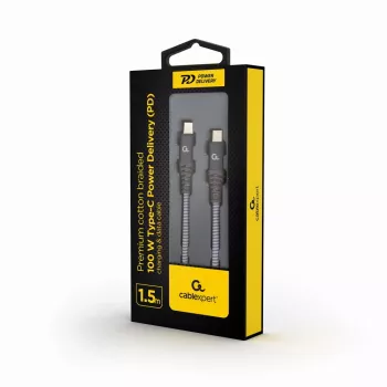 GEMBIRD Premium 100W USB-C toiteedastus (PD) laadimis- ja andmekaabel, 1,5 m - Hall