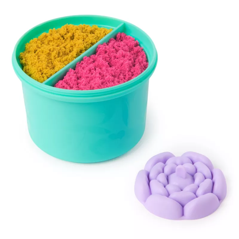 Kinetic Sand, SquishBlossom õitsev lill, lihavõttekorvi täitematerjal, sisaldab 8 untsi neoonkollast ja roosat vormitavat liiva, lillepotti ja vorme, sensoorsed mänguasjad lastele
