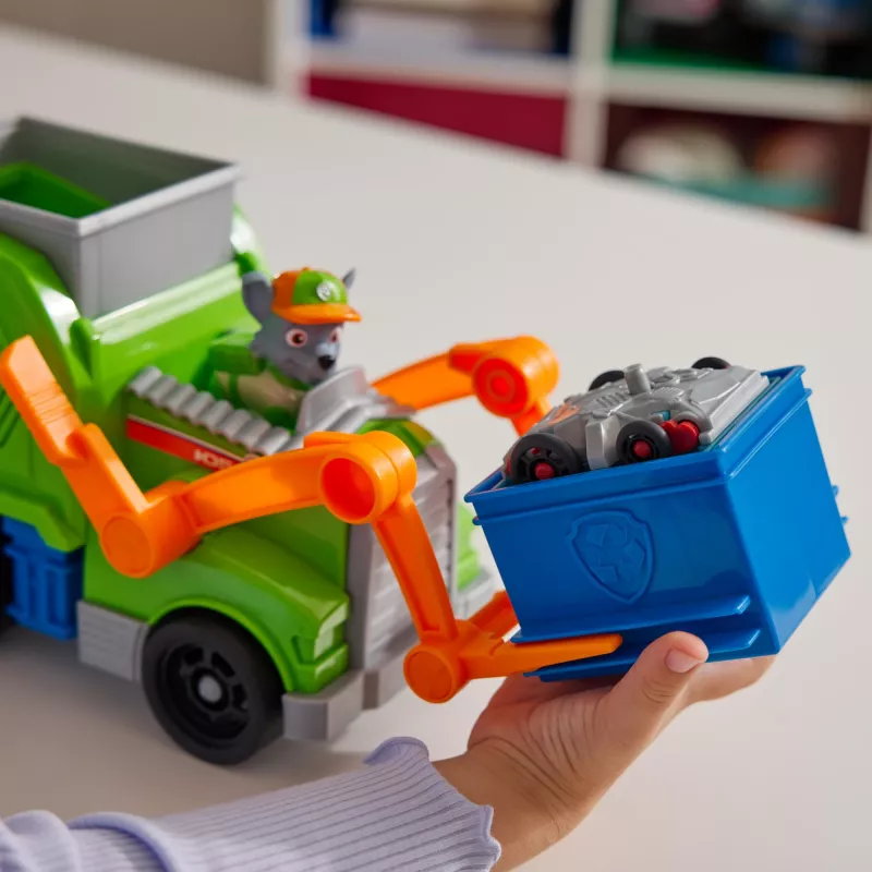 PAW Patrol : Crush N’ Roll prügiauto Rocky tegelaskuju ja ümberkujundatava kokkupressitud prügisõidukiga, laste mänguasjad poistele ja tüdrukutele alates 3. eluaastast