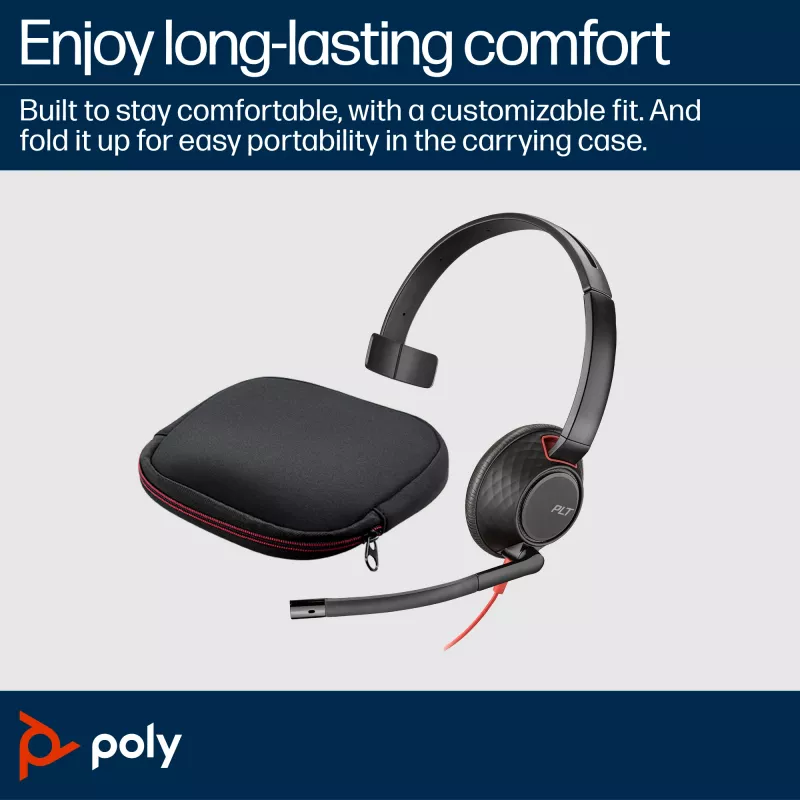 HP Poly Mustwire 5210 Monaural USB-C Peakomplekt +3,5 mm pistik +USB-C/A adapter