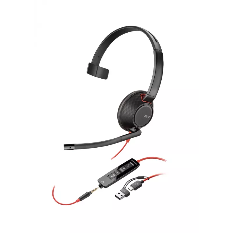 HP Poly Mustwire 5210 Monaural USB-C Peakomplekt +3,5 mm pistik +USB-C/A adapter