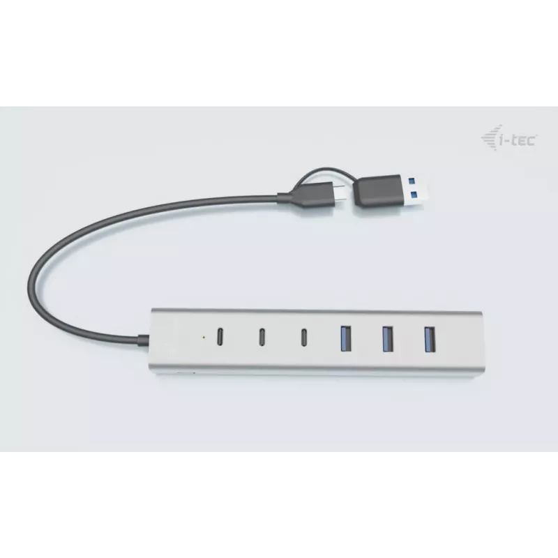 i-tec USB-C/USB-A laadimise metallist jaotur 7 porti (3x USB-C, 4x USB-A)