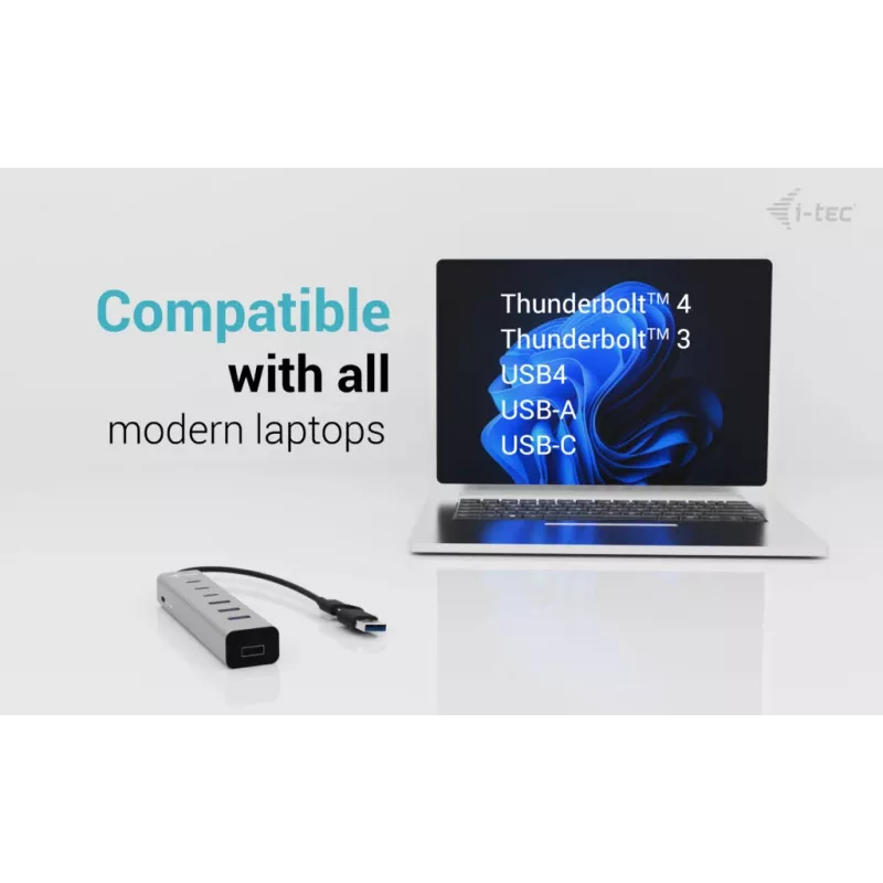 i-tec USB-C/USB-A laadimise metallist jaotur 7 porti (3x USB-C, 4x USB-A)
