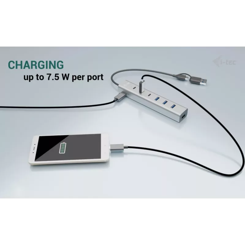 i-tec USB-C/USB-A laadimise metallist jaotur 7 porti (3x USB-C, 4x USB-A)