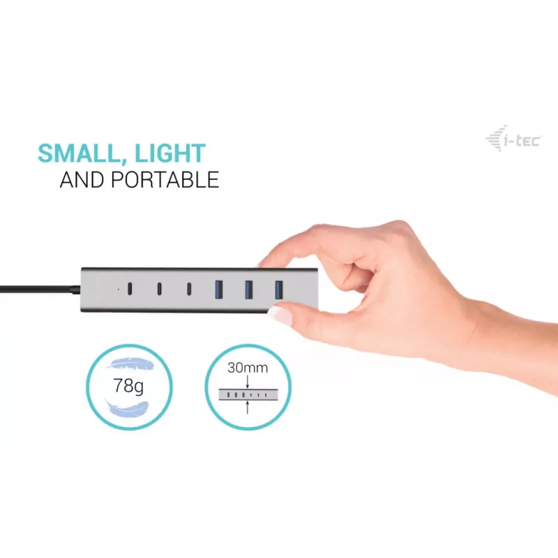i-tec USB-C/USB-A laadimise metallist jaotur 7 porti (3x USB-C, 4x USB-A)