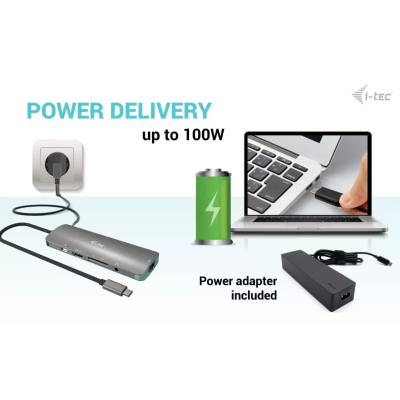 i-tec USB-C Metal Nano dokkimisjaam 4K HDMI LAN toiteedastusega 100 W + universaalne laadija 100 W