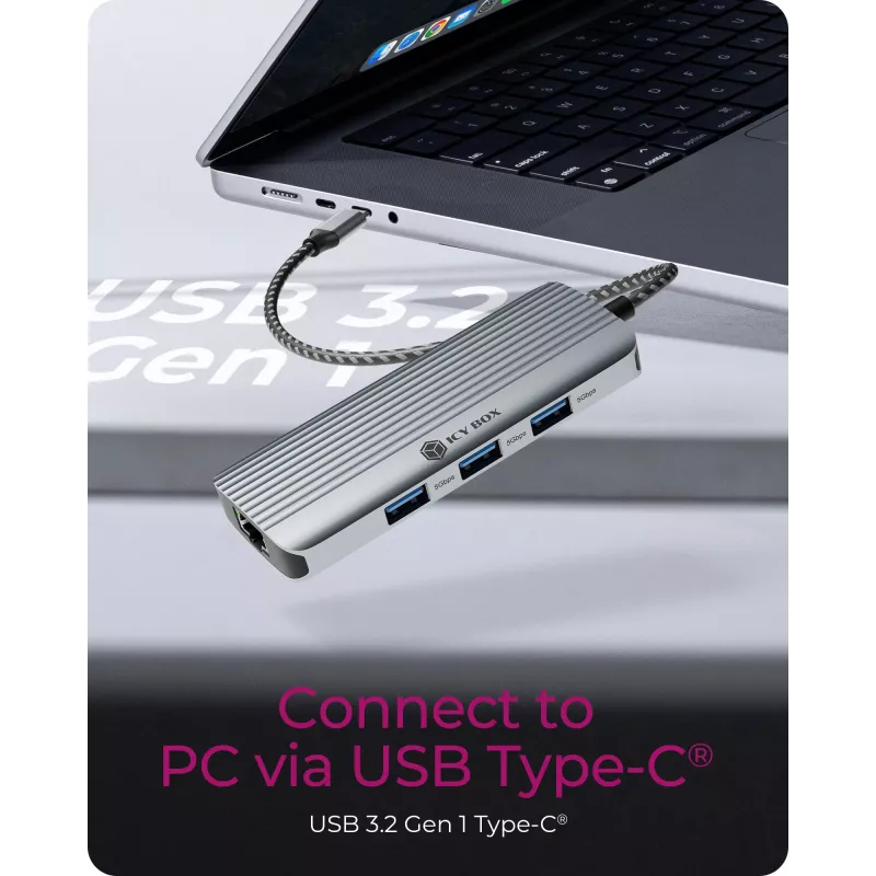 ICY BOX IB-DK4034a-CPD juhtmega USB 3.2 Gen 1 (3.1 Gen 1) USB-C alumiinium, hõbedane